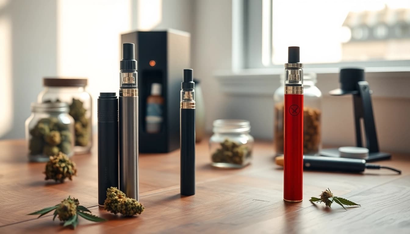 Engaging scene featuring Cannabis Vape setup with vape pens and cannabis strains