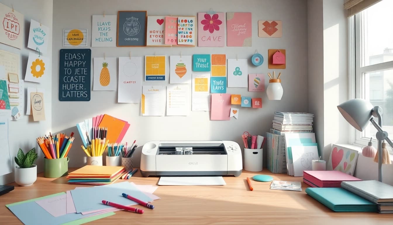 Cricut for beginners workspace with creative projects and tools