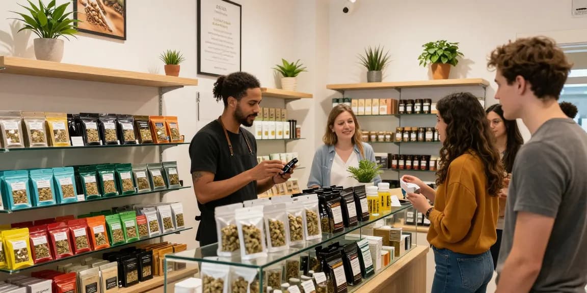 Hash online buy in a modern cannabis dispensary, showcasing vibrant hash products and customer interaction.