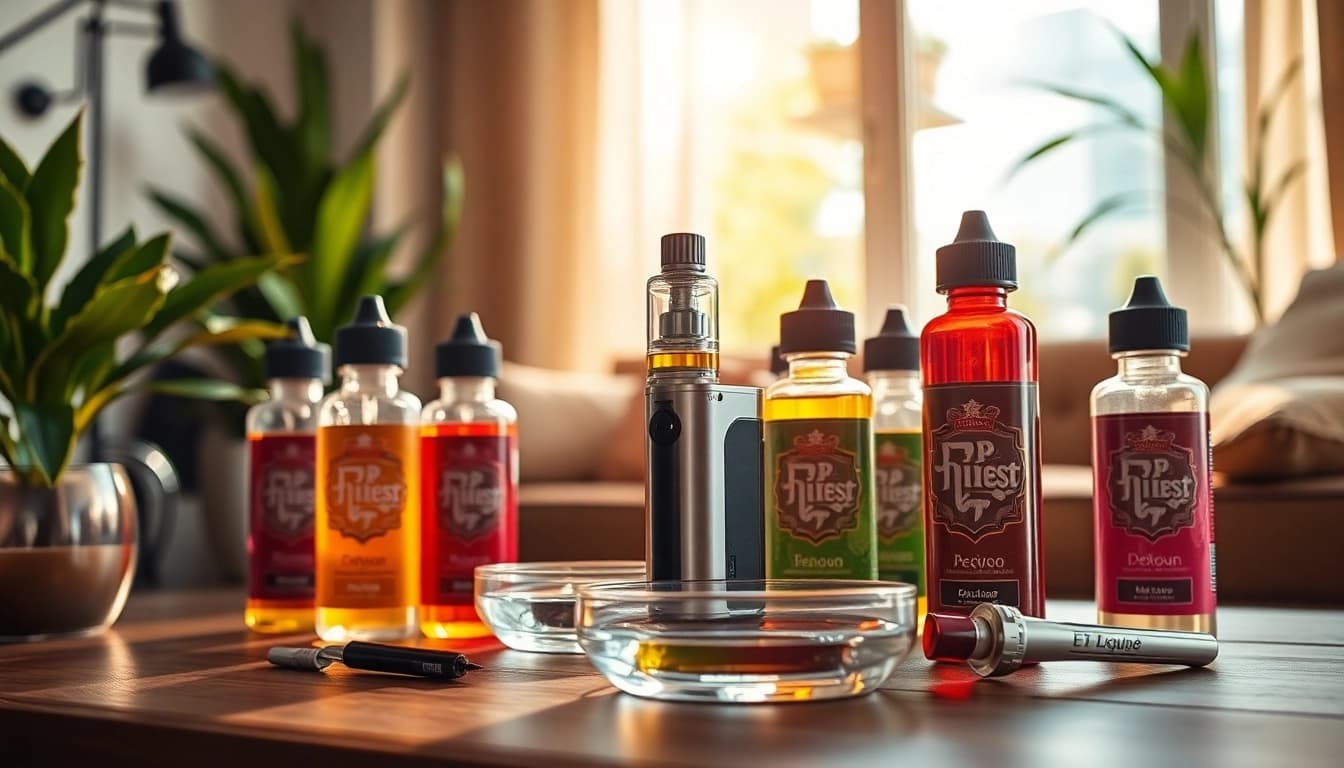 Showcase Vape & E-Liquids in a modern setting with vibrant colors and sleek design elements.