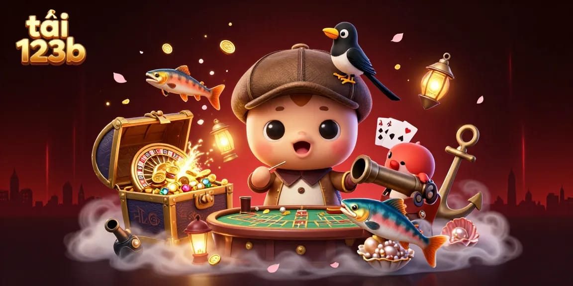 Experience the thrill of tải 123b, a vibrant 3D scene showcasing playful characters and dynamic casino elements.