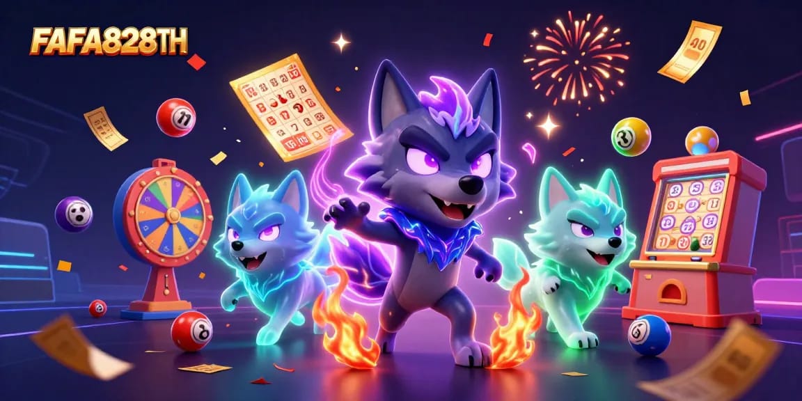 Experience thrilling gameplay with FAFA828TH as mystical wolves guide you through a vibrant casino.