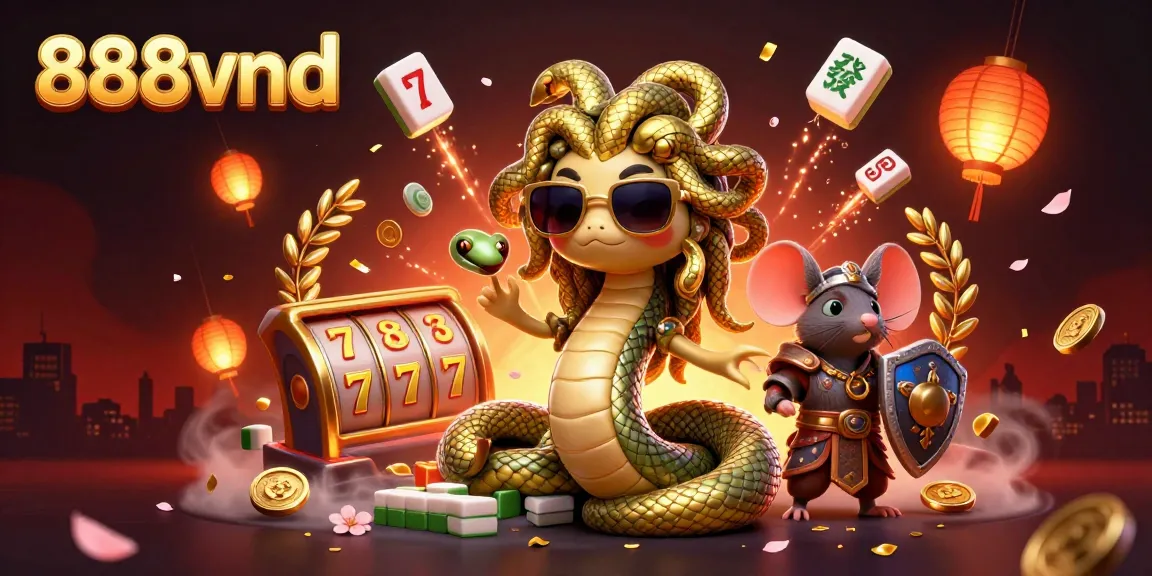 Join the excitement at 888vnd with a friendly Medusa and a warrior mouse in this vibrant casino scene.