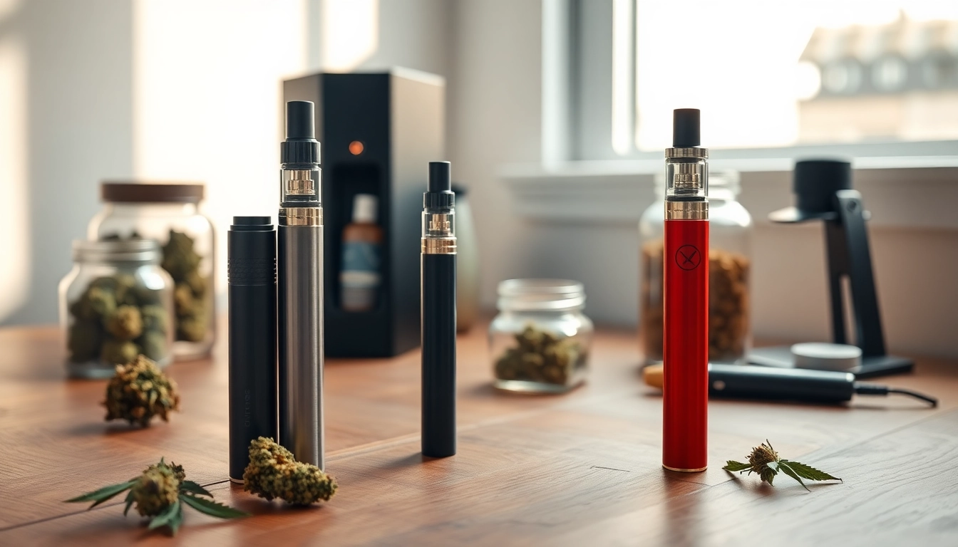 Engaging scene featuring Cannabis Vape setup with vape pens and cannabis strains