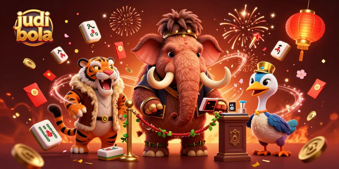 Place bets on judi bola as a woolly mammoth bouncer checks IDs amidst festive casino elements.