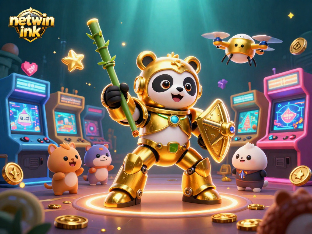 Experience the excitement of gambling with netwin ink in a vibrant 3D casino illustration.