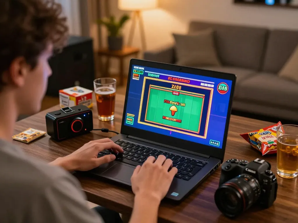 Engaging in the zx88 game on a laptop, player immersed in an exciting online casino experience.