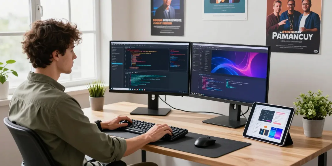 Developer using a 截图工具 in a modern workspace, showcasing productivity tools and design elements.