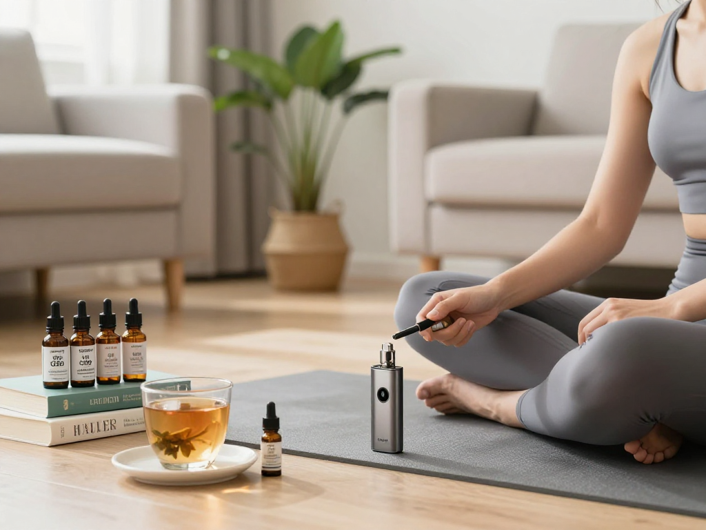 Experience the pure quality of pack man vape thc in a natural wellness setting with premium CBD oils and vibrant houseplants.