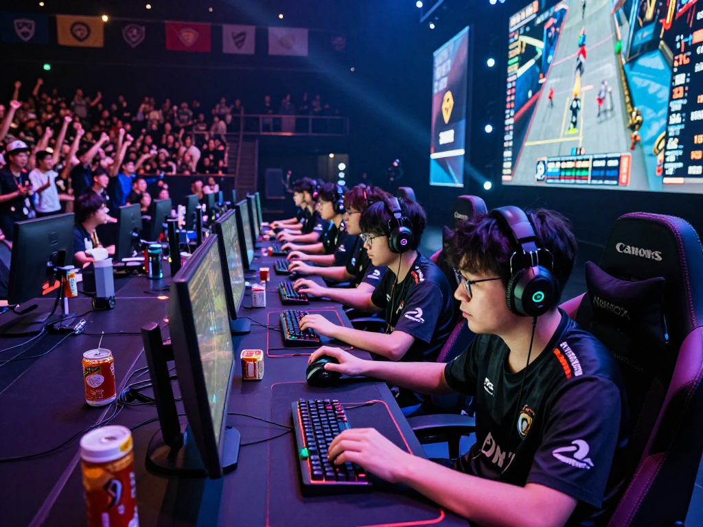 Exciting esports gaming tournament featuring rokok88 players in a vibrant arena
