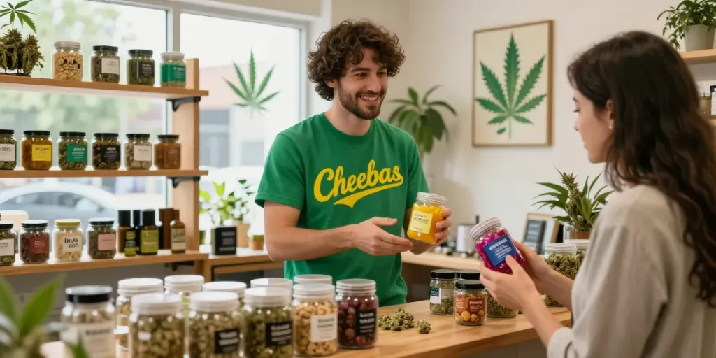 Showcasing the best hash mom Canada, vibrant cannabis shop with diverse hash products and friendly service.
