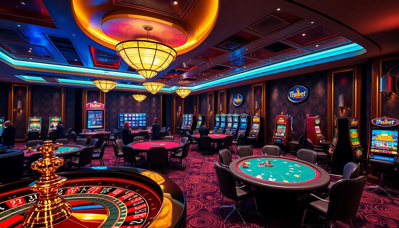Thabet offers an immersive casino experience with vibrant tables, slot machines, and a roulette wheel.