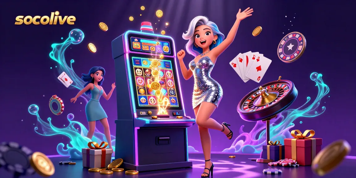Socolive offers thrilling gameplay, featuring exciting jackpot wins amidst vibrant casino elements.