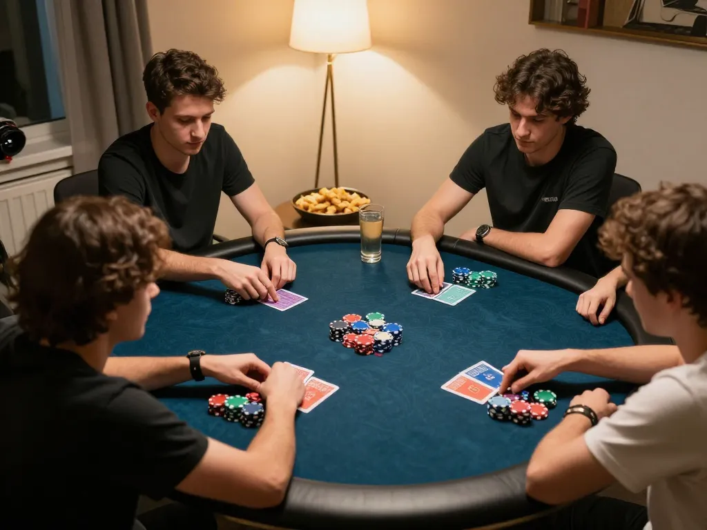 Friends engaging in an online poker game as they strategize bets on fly88 platform