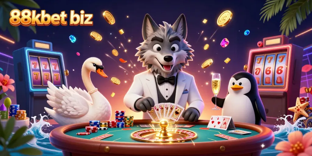 Experience thrilling moments with 88kbet biz, showcasing a luxurious baccarat scene with vibrant characters.