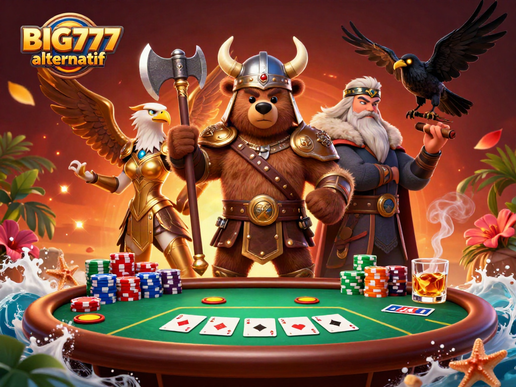 Play poker with BIG777 alternatif as Viking characters and gaming elements create an exciting atmosphere.