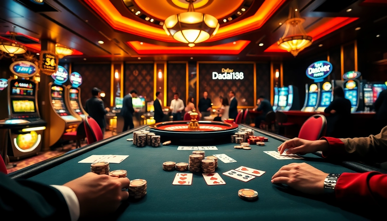 Engage with Daftar Modal138 as players enjoy a lavish casino atmosphere filled with poker tables, roulette wheels, and vibrant slot machines.