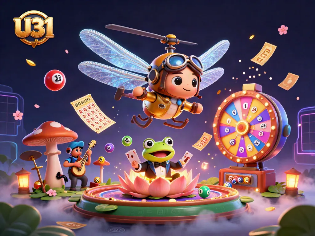 Join U31’s exciting gaming experience with a vivid dragonfly pilot, frog croupier, and jazzy cricket band.