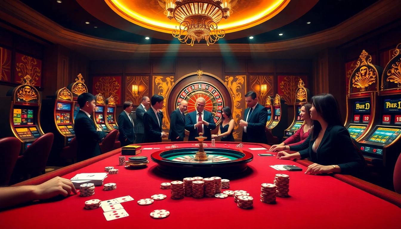 Engaging gamblers at a luxury casino with gaming tables and roulette at https://xx88.nl/