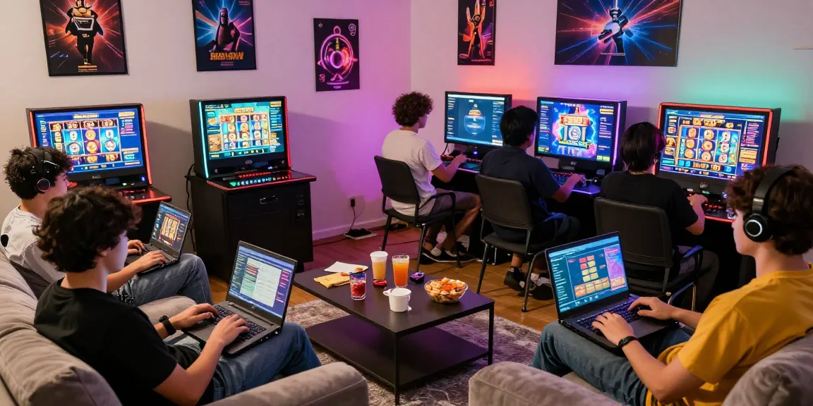 Players excitedly celebrating jackpot wins with slot gacor games in a vibrant gaming setting.