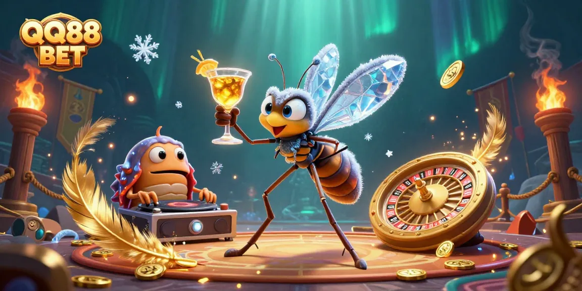 Engage with QQ88 BET in an immersive casino atmosphere filled with unique characters and vibrant elements.
