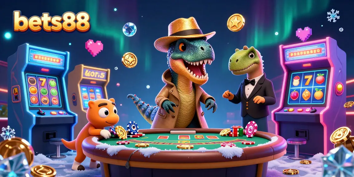Experience thrilling gameplay at bets88 with animated dinosaurs at a vibrant blackjack table.