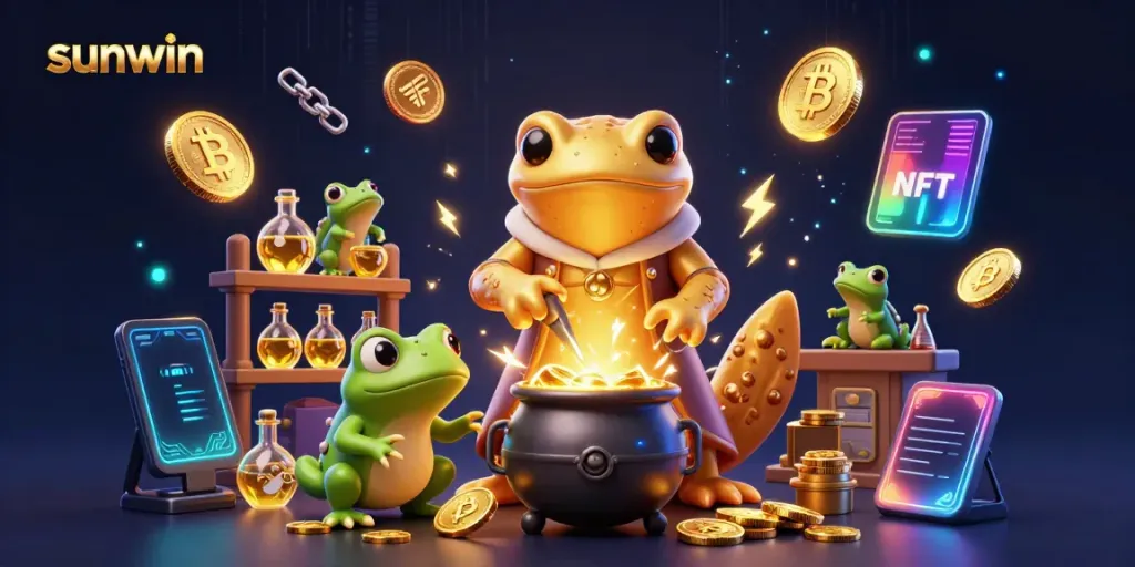 Engage in the magical world of sunwin with golden salamanders, crypto coins, and lively casino elements.