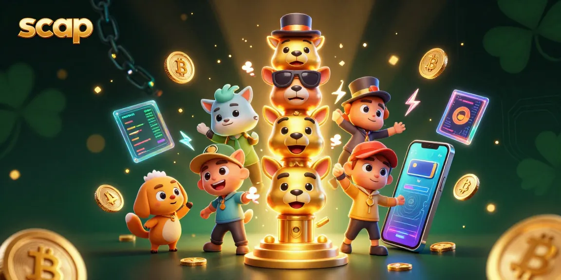 Experience the excitement of scap with vibrant 3D casino characters and crypto elements in action.