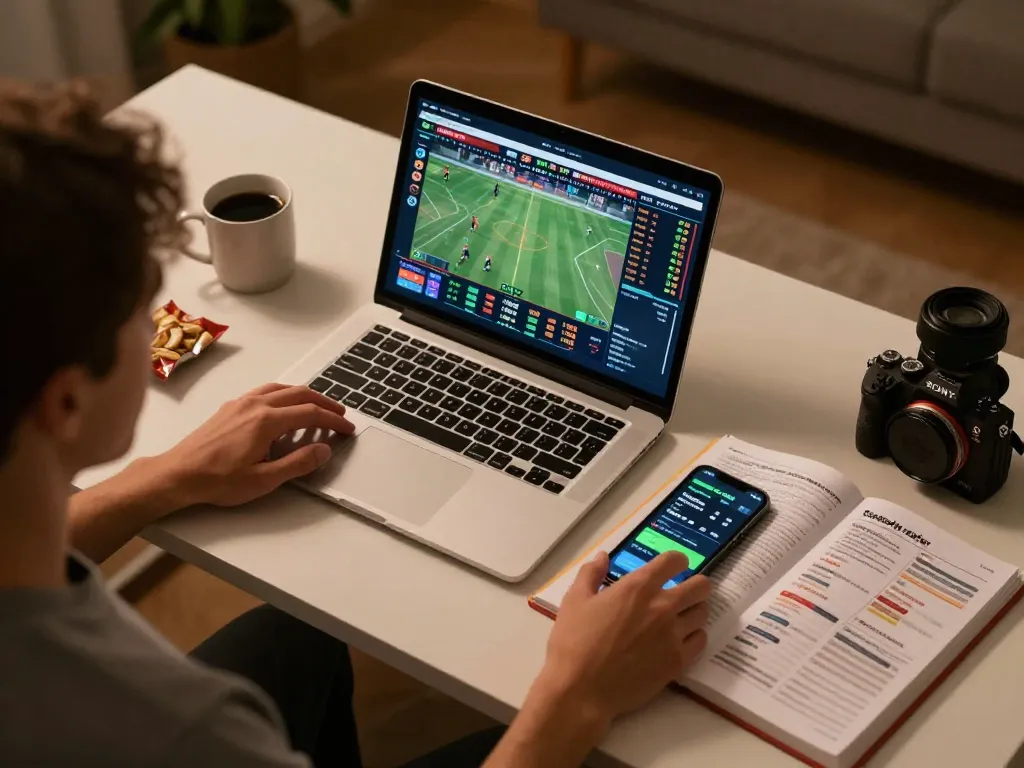Betting with RR88 on a laptop during a thrilling sports event, showcasing live odds.