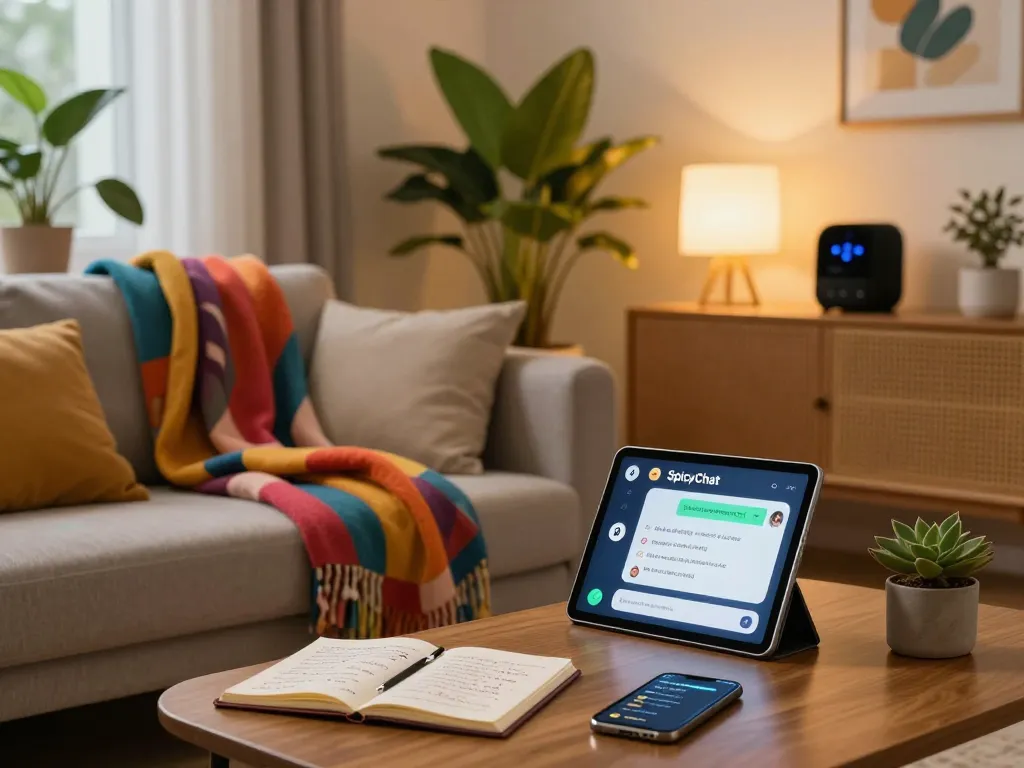 Interactive SpicyChat experience in a cozy digital environment with user engagement.