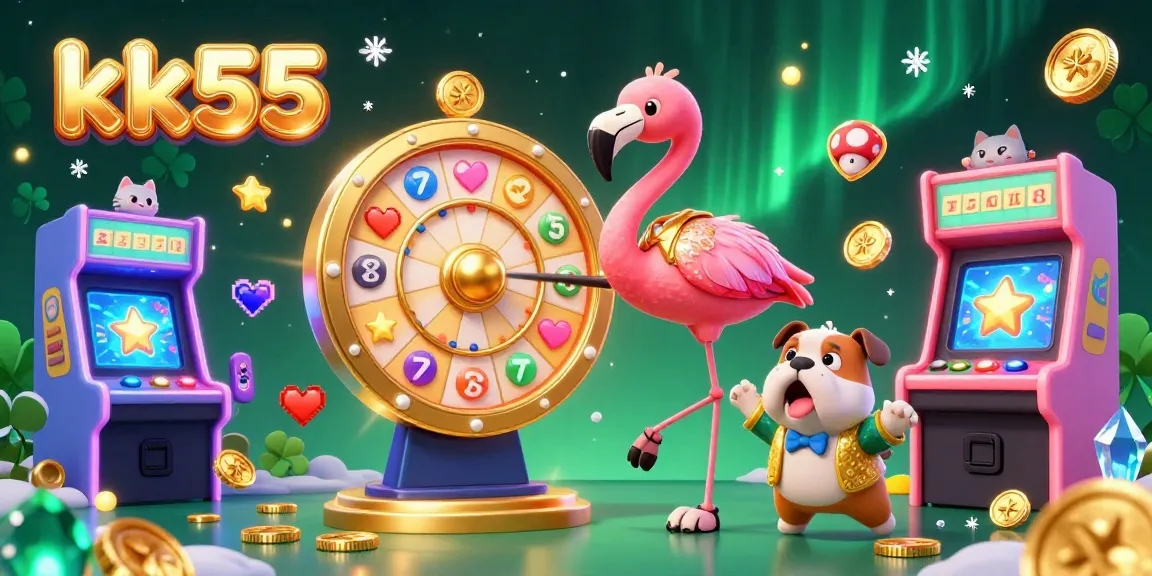 Engage in thrilling gameplay at kk55 with dynamic and colorful casino elements in a vibrant 3D illustration.