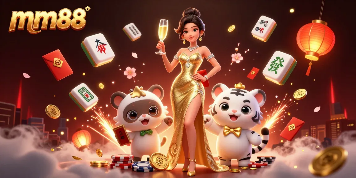 Play and win at mm88 with a glamorous woman and a lucky tiger by the casino elements.