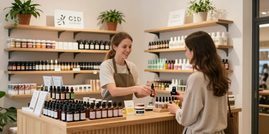 CBD shop in Dresden showcasing a variety of products and a welcoming atmosphere for customers.