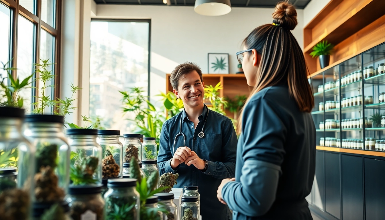 Cannabis dispensary highlighting cost for ounce of weed with expert guidance in a bright setting.