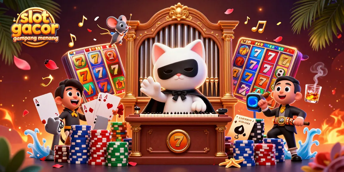 Sensasi bermain slot gacor gampang menang dengan simbol keberuntungan dan suasana kasino yang meriah pada ilustrasi 3D ini.