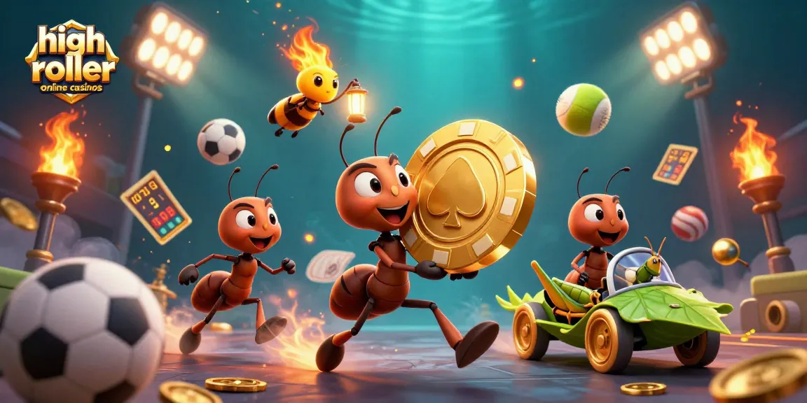 Ants heist golden poker chip at high roller online casinos in vibrant 3D illustration.