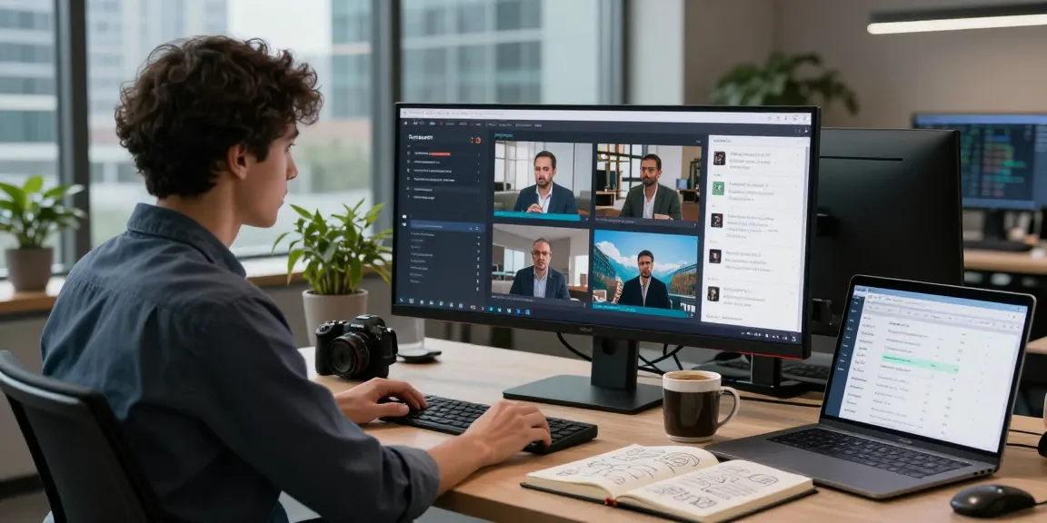AI detector interface on dual monitors in a modern workspace
