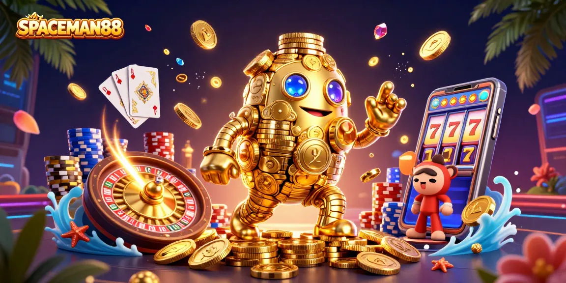 Spin the reels at SPACEMAN88 with a golden golem and vibrant casino elements.