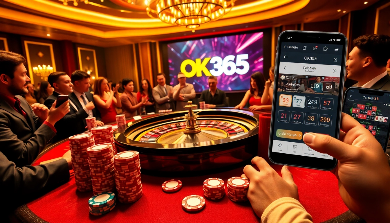 Players enjoying a thrilling game at OK365's casino table, showcasing excitement and professionalism.