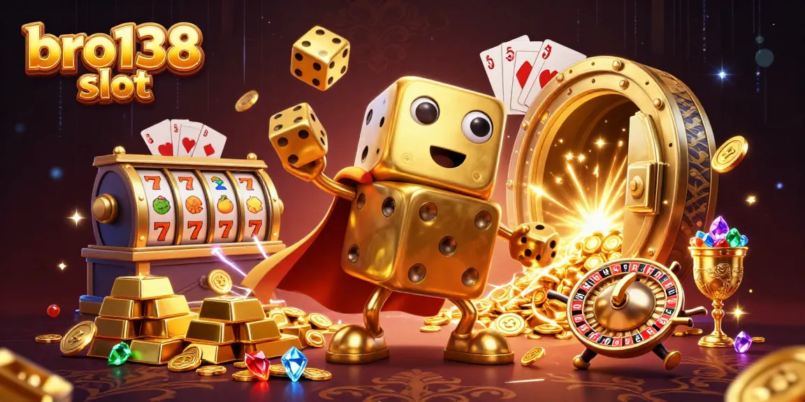 Experience the thrills of bro138 slot with vibrant reels and dazzling casino elements in this dynamic illustration.