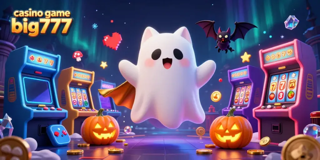 Experience thrilling gameplay with the casino game big777 featuring a ghostly cat and vibrant slot machines.