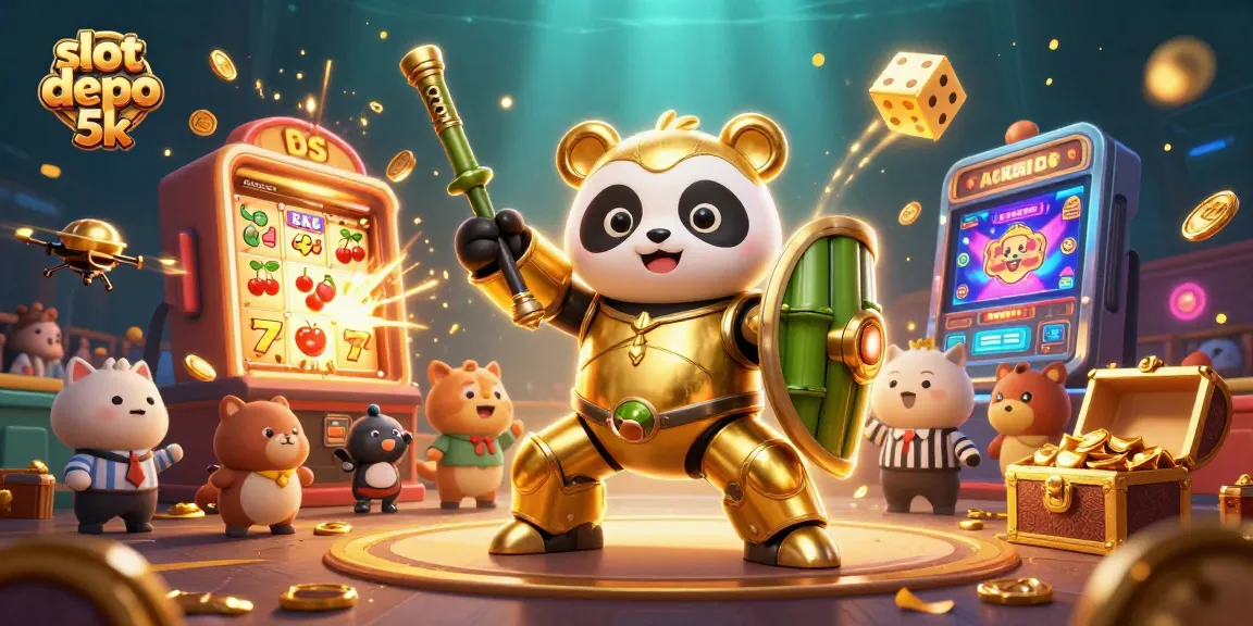 Experience thrilling wins at slot depo 5k with a vibrant 3D golden panda robot showdown.