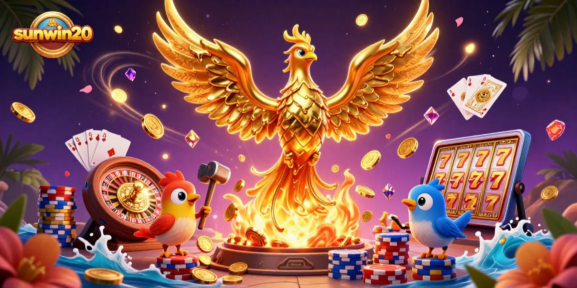 Experience thrilling gaming with sunwin20, featuring a molten phoenix and vibrant casino elements.