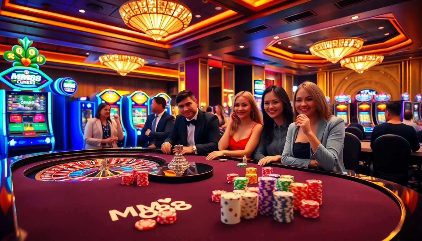 MM88 casino players enjoying high-stakes gaming at a luxurious table.