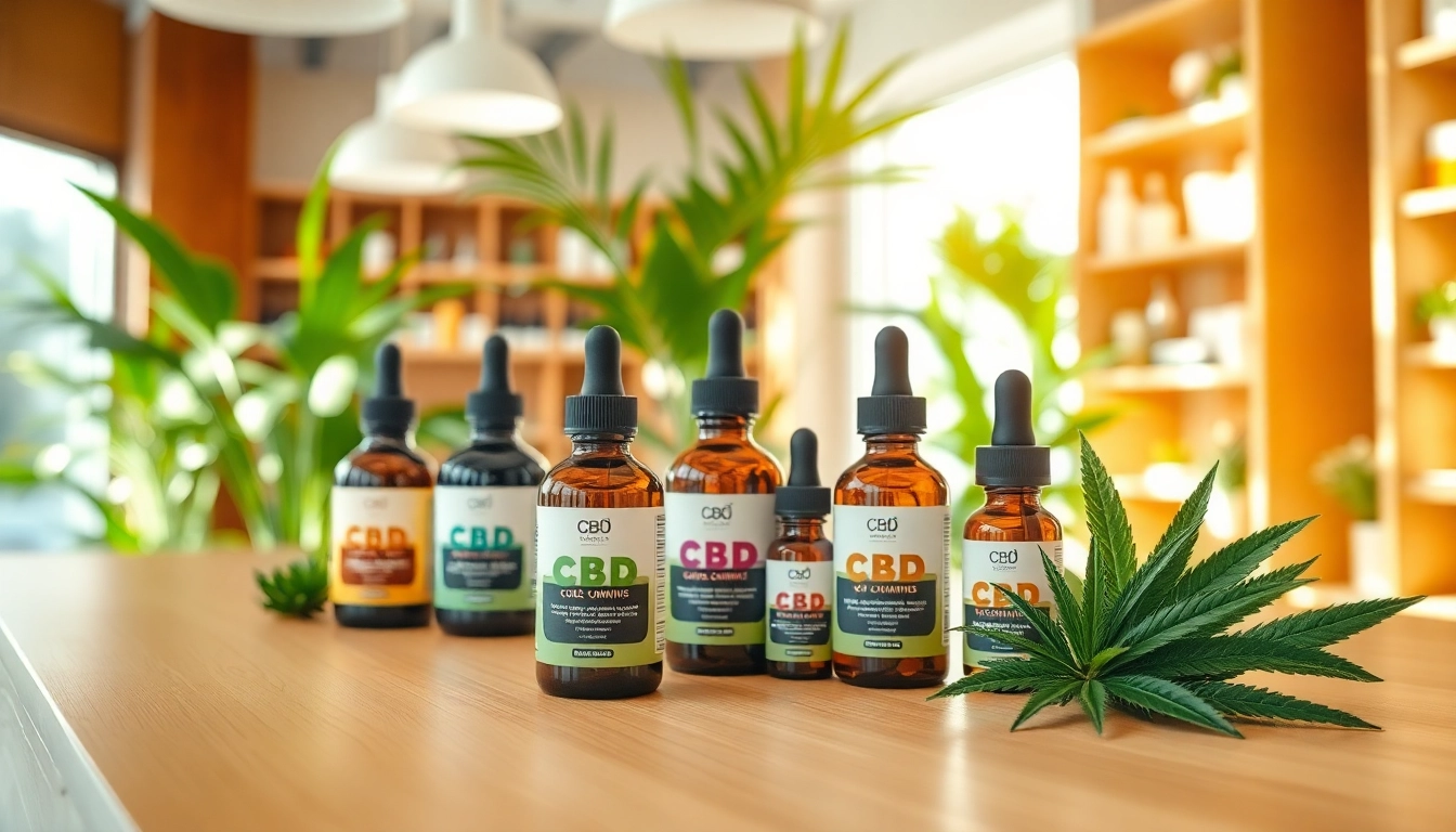 Showcasing CBD products in a vibrant wellness shop environment.