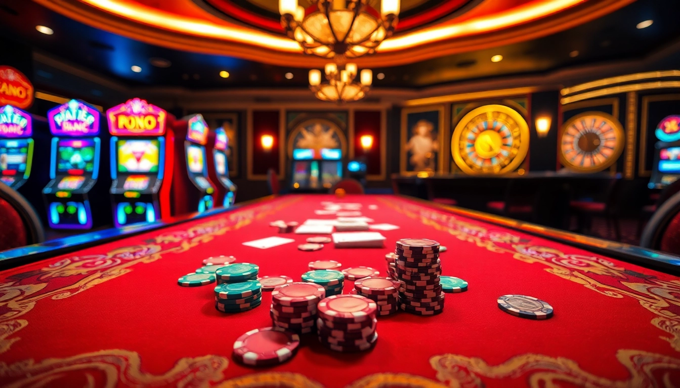 Experience the excitement of rajatoto88 at a vibrant casino table with poker chips and cards.