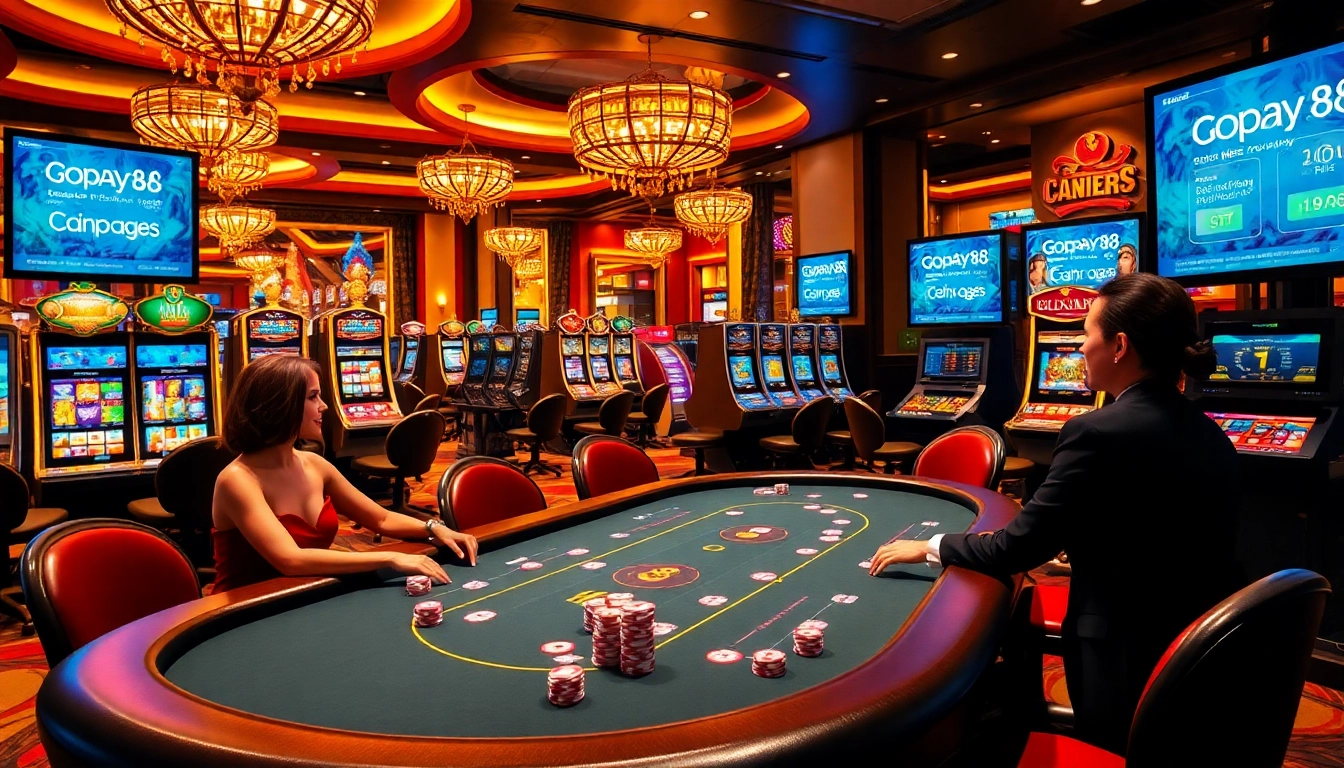 Engaging players enjoying a thrilling Gopay88 online gaming experience at a vibrant casino.