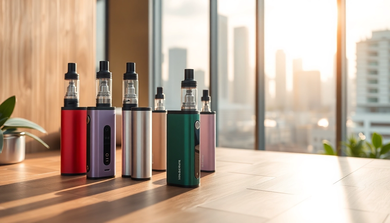 Showcasing vibrant disposable vapes arranged elegantly, highlighting their sleek designs and colors.