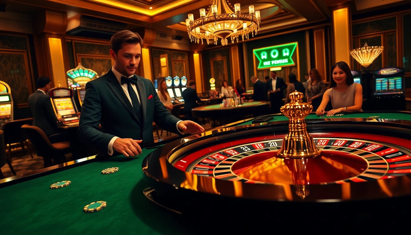 Experience the thrill of 13 win at an elegant casino with roulette and poker games.