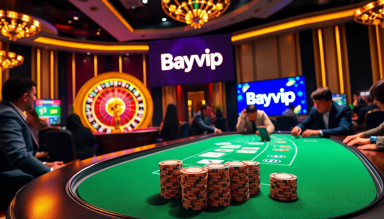 Experience the thrill of Bayvip with exciting casino gameplay at a luxurious poker table.